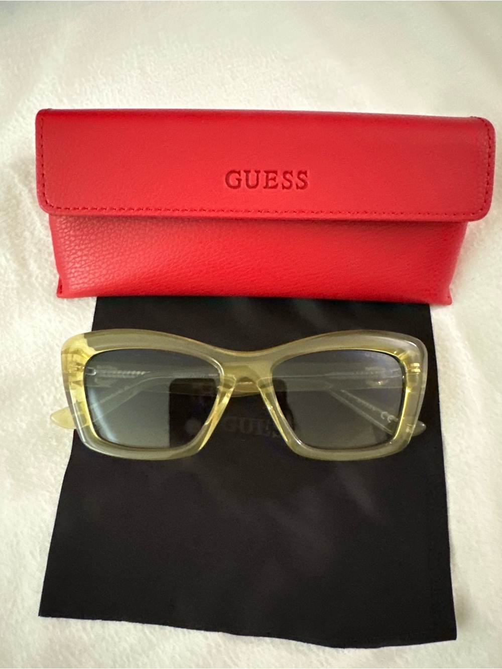 GUESS Women's Yellow Rectangular Sunglasses with Red Case